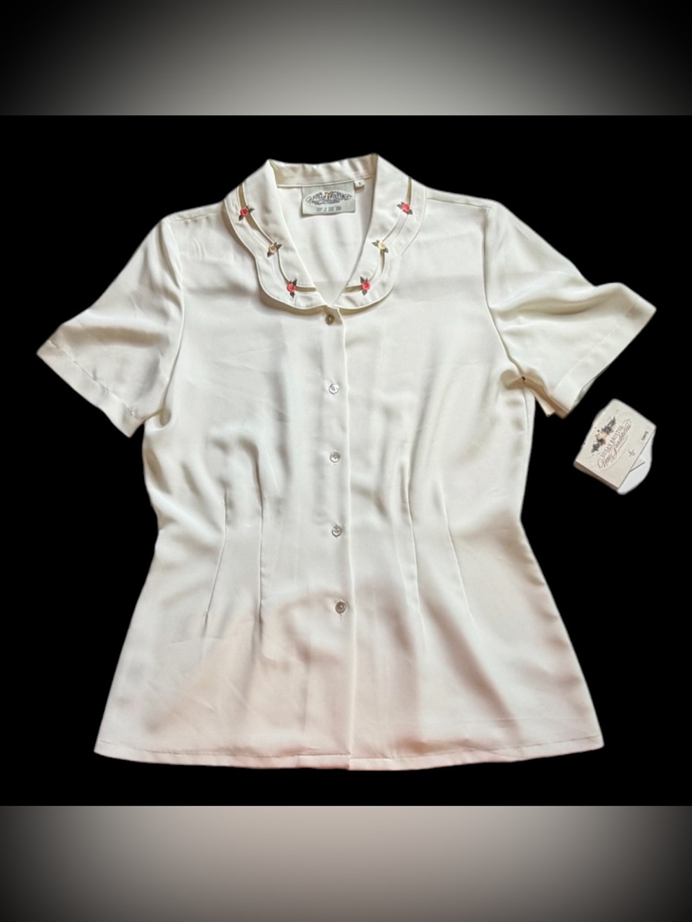 Susan Bristol 90s Vtg Deadstock White Floral Embroidered Coquette Blouse Sz 6